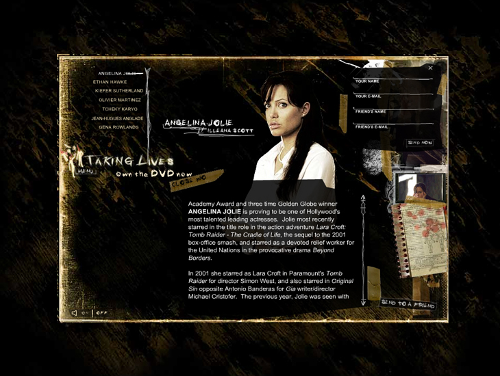 Warner Brothers - Taking Lives - Website - Angelina Jolie profile