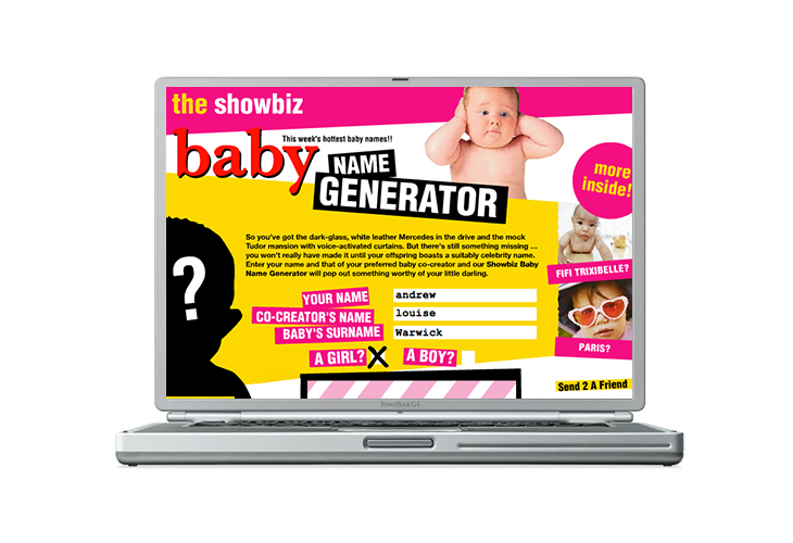 Channel 4 - Baby Name Generator - Enter the parents name and the sex of the child