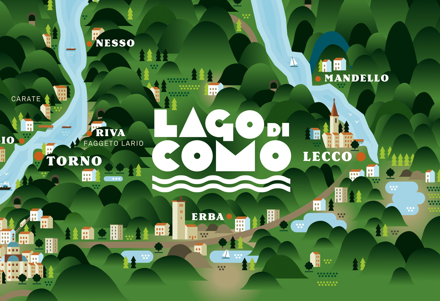 Lago di Como - Illustrated Map - Hello