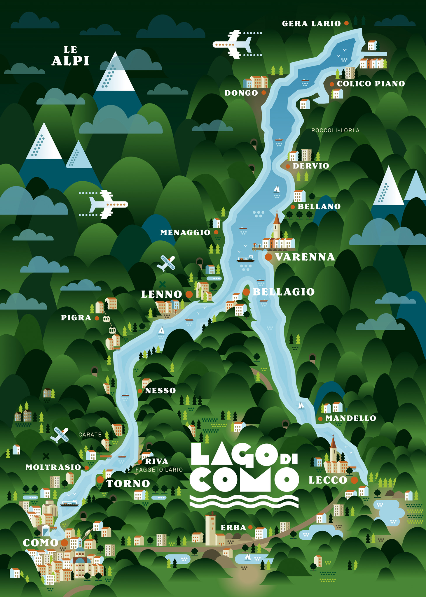 Lago di Como - Illustrated Map - Overview