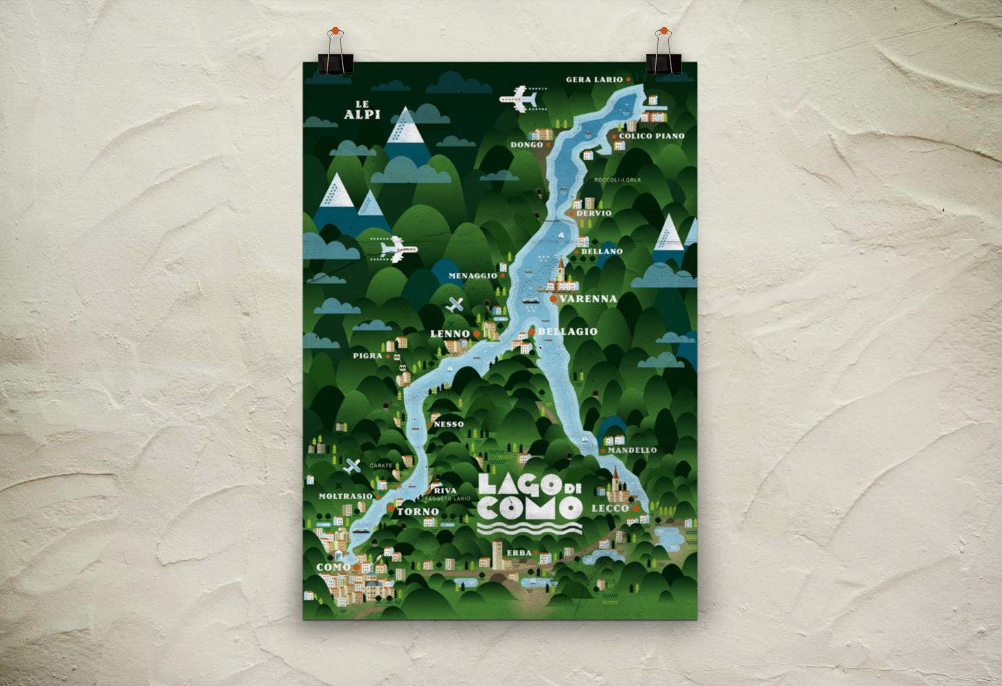 Lago di Como - Illustrated Map - Poster