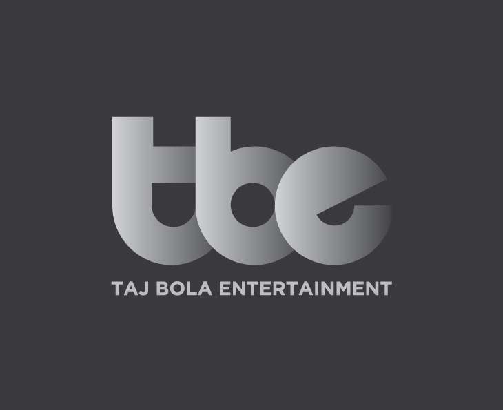 Taj Bola Entertainment - Identity - on dark grey background
