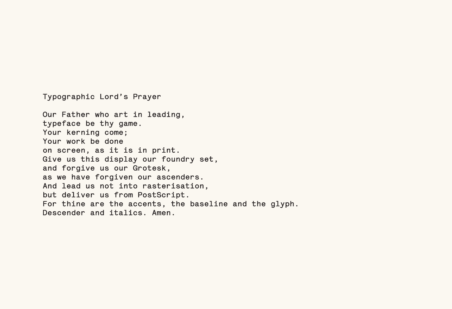 Typographic Lord’s Prayer