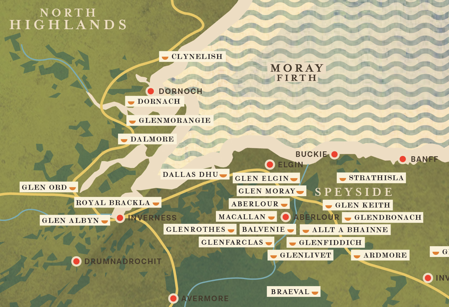 Whiskies of Scotland - Map - Speyside