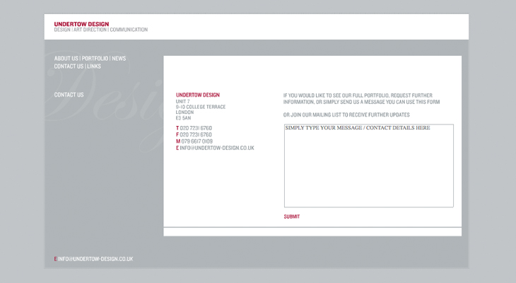 Undertow Design - Website - Contact form